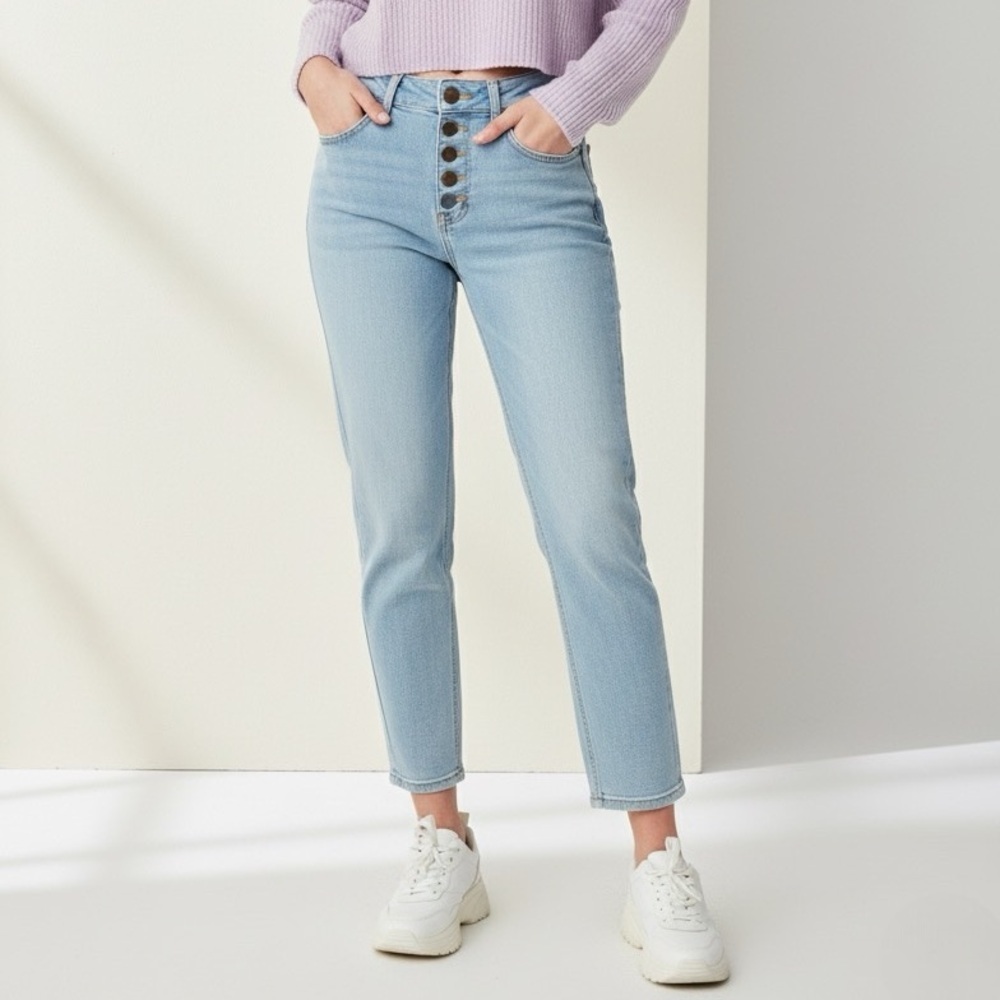 Boden Petite Light Wash High Rise Straight Leg Button Fly Girlfriend Jeans 4P